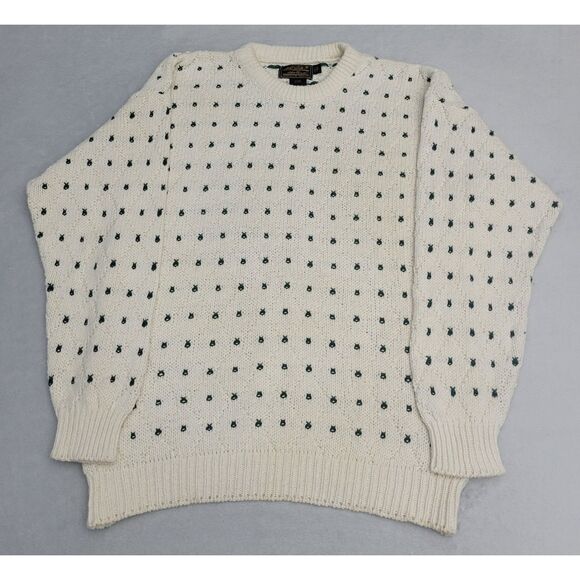 VTG Eddie Bauer Mens Outdoor Outfitter Cotton Knit Sweater M Cream Green USA - Picture 2 of 8